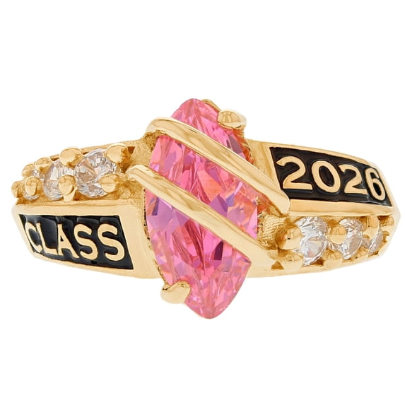 JackAni 14k Yellow Gold Simulated Tourmaline October Birthstone 2026 Class Graduation Ring - Size 6.00