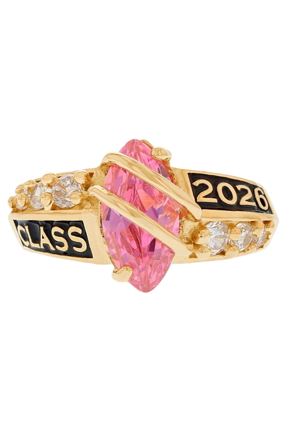 14k Yellow Gold Simulated Tourmaline October Birthstone 2026 Class Graduation Ring - Size 9.25