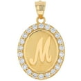 thumbnail image 1 of JackAni 14k Yellow Gold Unisex Oval Halo White CZ Initial Letter M Pendant, 1 of 5