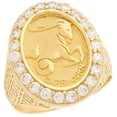 thumbnail image 1 of JackAni 14k Yellow Gold Zodiac Capricorn Oval Halo White CZ Men's Heavy Ring, 1 of 5
