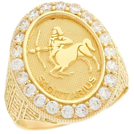 JackAni 14k Yellow Gold Zodiac Sagittarius Oval Halo White CZ Men's Heavy Ring - Size 8.75