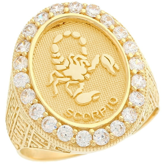 JackAni 14k Yellow Gold Zodiac Scorpio Oval Halo White CZ Men's Heavy Ring