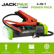 JackPak 2500 Amp Portable 4-1 Jump Starter, Air Compressor, Flashlight & Charger, USB