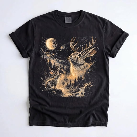 Jackalope Howling at the Full Moon Graphic T-Shirt, Vintage 90s Galaxy Country Western Tee, Jackalope Lover Gift