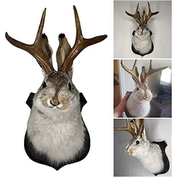Jackalope Mount Wall Decor, The Latest Legend of Antlers, Animal Head Wall Decor, Deer Head Wall Mount, Resin Hanging Wall Art, Wooden Antler Rabbit Head