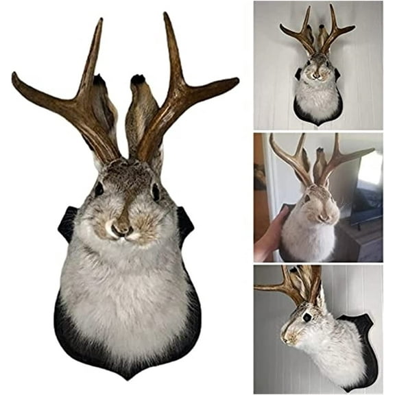 Jackalope Mount Wall Decor, The Latest Legend of Antlers, Animal Head Wall Decor, Deer Head Wall Mount, Resin Hanging Wall Art, Wooden Antler Rabbit Head