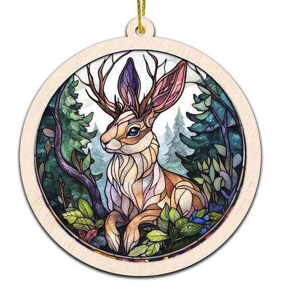 Jackalope Stained Glass Suncatcher Ornament Ornament Gift for Family, Friends, Men & Women, Christmas 2025 Keepsake