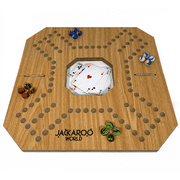 Jackaroo Board Game - 2-4 Player Cards and Marbles Board Game - Marble Chase Game - Carbles Board Game with Cards - Jokers and Marbles Board Game Wooden Board Foldable and Open in The Middle Oak