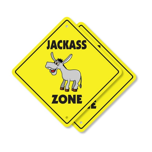 JackassĀ (2 Pack) Plastic Crossing Sign - 12 Inch X 12 Inch Xing Sign Gift Animal Funny Donkey Quirky Unique Rustic Pet Humor Farm Tough Symbol
