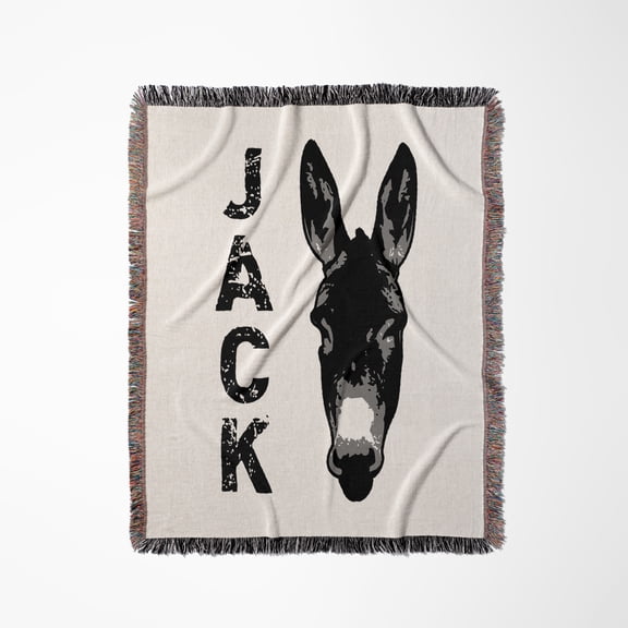 Jackass. Knock Out Of Donkey Head With Bold Distressed Black Lettering, Woven Blanket