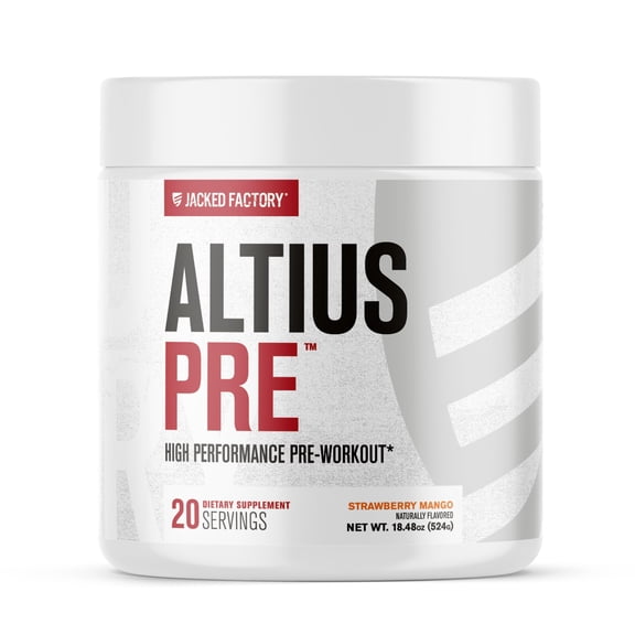 Jacked Factory Altius Pre Workout Powder - High Performance Preworkout w/ L-Citrulline, Creatine Monohydrate, Beta-Alanine, Alpha GPC, & PurCaf for Strength & Energy - 20 Servings, Strawberry Mango