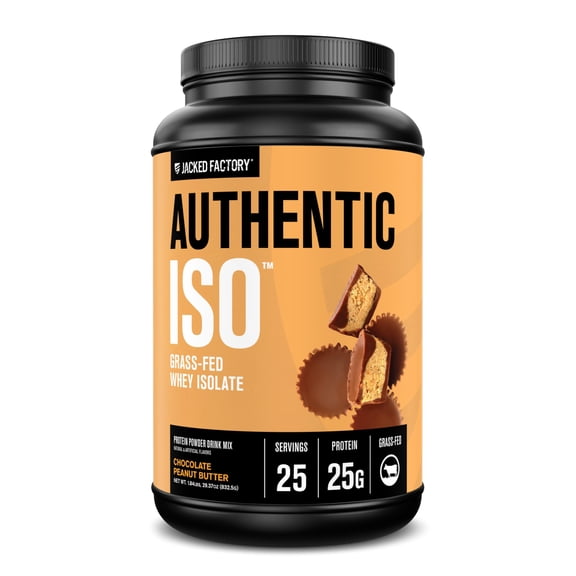 Jacked Factory Authentic ISO Whey Protein Isolate Powder - Low Carb, Non-GMO Muscle Building Protein w/No Fillers, Post Workout Recovery, Chocolate Peanut Butter - 25 Servings