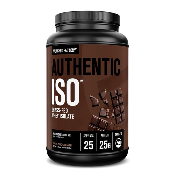 Jacked Factory Authentic ISO Whey Protein Isolate Powder - Low Carb, Non-GMO Muscle Building Protein w/No Fillers, Post Workout Recovery, Dark Chocolate - 25 Servings