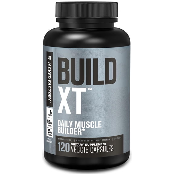 Jacked Factory Build-XT Daily Muscle Builder & Performance Enhancer - Muscle Building Supplement for Muscular Strength & Growth | Trademarked Ingredients Peak02, ElevATP, & Astragin - 120 Count