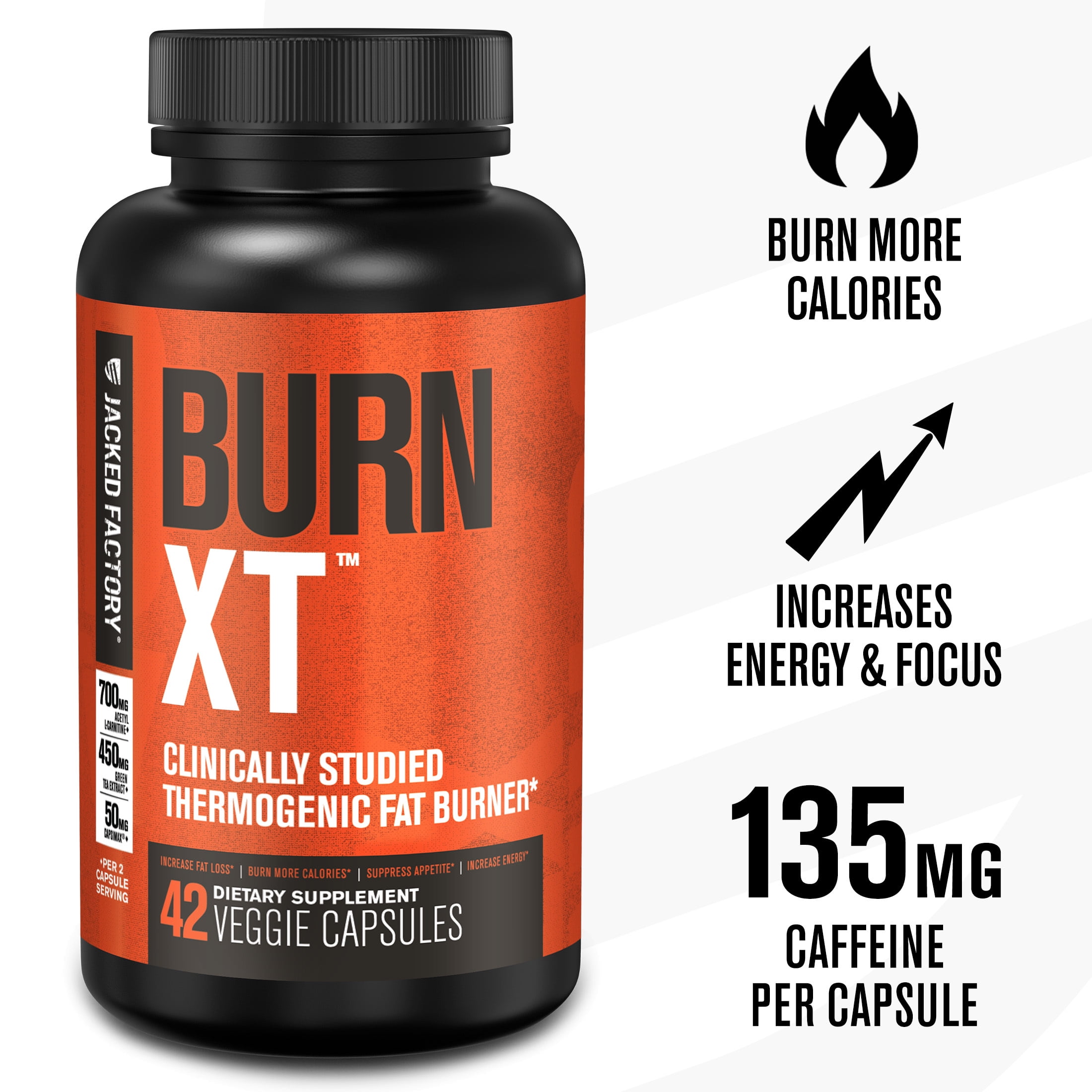Jacked Factory Burn-XT Clinically Studied Fat Burner & Weight Loss Supplement - 42 Count