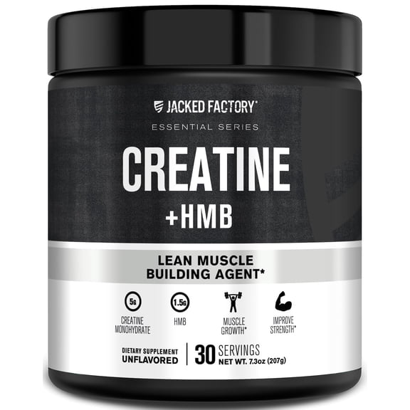 Jacked Factory Creatine HMB Powder Supplement with Creatine Monohydrate & HMB for Men & Women for Muscle Growth, Increased Strength, Enhanced Energy - 30 Servings, Unflavored