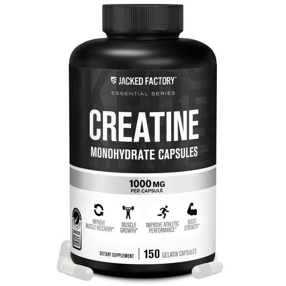 Jacked Factory Creatine Monohydrate Capsules - Creatine Pills for Muscle Growth, Increased Strength, Enhanced Energy Output and Improved Athletic Performance - 150 Capsules