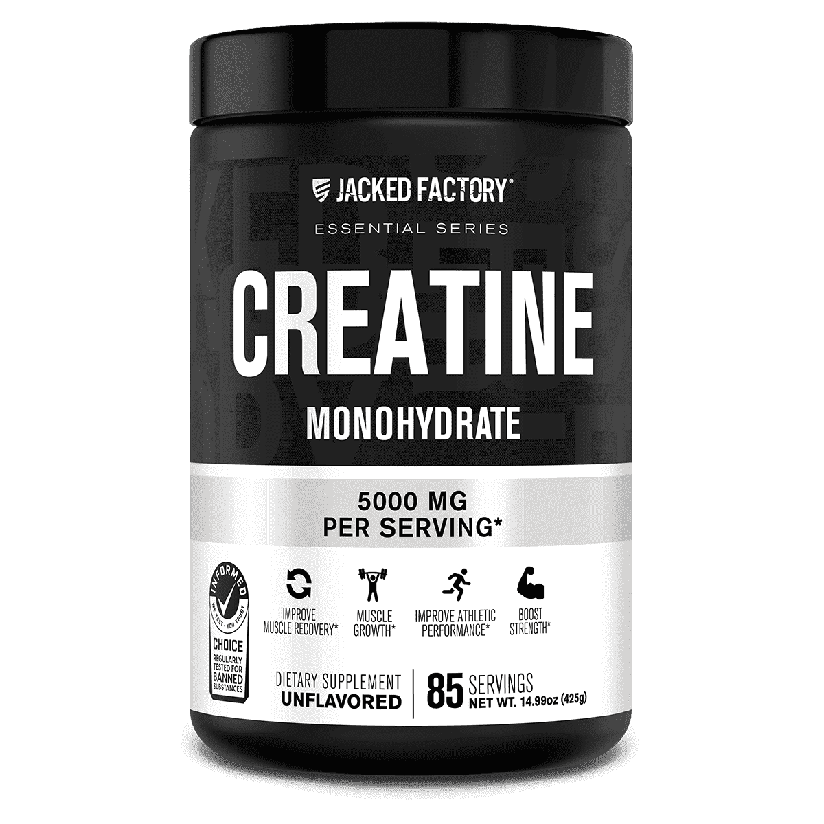 Jacked Factory Creatine Monohydrate Powder 425g - Creatine Supplement for Muscle Growth, Increased Strength, Enhanced Energy Output and Improved Athletic Performance 85 Servings, Unflavored