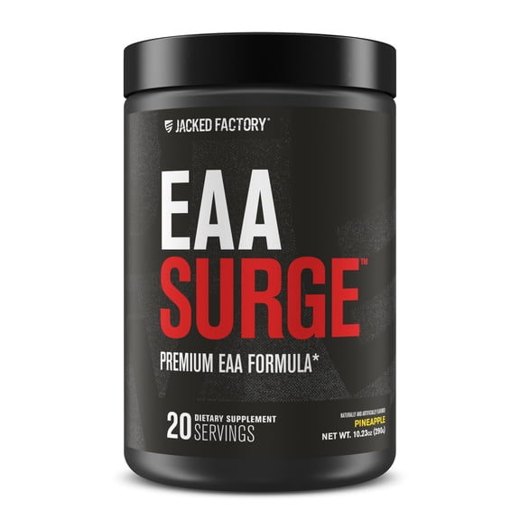 Jacked Factory EAA Surge Essential Amino Acids Powder - EAAS & BCAA Intra Workout Supplement w /L-Citrulline, Taurine, & More for Muscle Building, Strength, Endurance, Recovery - Pineapple, 20sv