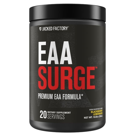 Jacked Factory EAA Surge Essential Amino Acids Powder - EAAS & BCAA Intra Workout Supplement w L-Citrulline, & Taurine for Muscle Building, Strength, Endurance, Recovery - Blackberry Lemonade 20sv