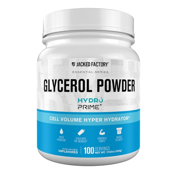 Jacked Factory Glycerol Pump Powder - Cell Volume Hyper Hydrator with HydroPrime Glycerol Powder to Enhance Pumps, Hydration, Muscle Fullness, Endurance, & Performance - 100 Servings, Unflavored