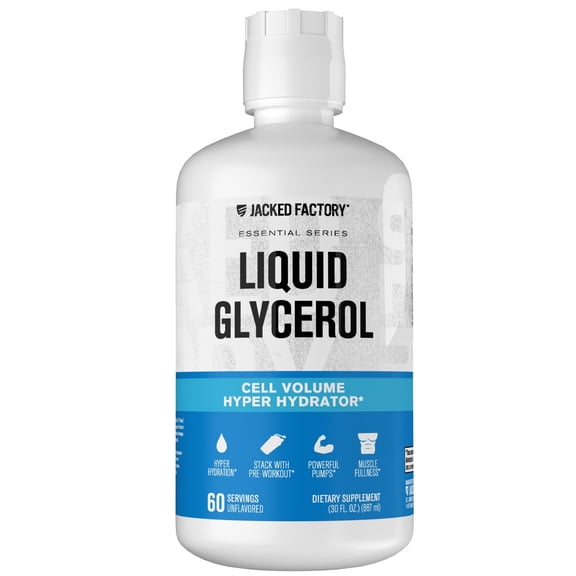 Jacked Factory Liquid Glycerol Cell Volume Hyper Hydrator - Pump Pre Workout with Vegan Glycerol for Muscle Pumps, & Strength - 60 Servings, Unflavored