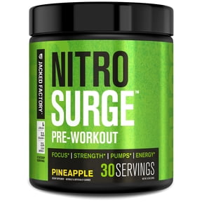 Jacked Factory NITROSURGE Pre Workout Supplement - Endless Energy, Instant Strength Gains, Clear Focus, Intense Pumps - NO Booster & Powerful Preworkout Energy Powder - 30 Servings, Pineapple