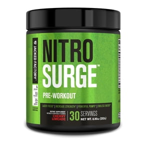 Jacked Factory NITROSURGE Pre Workout Supplement - Energy Booster, Instant Strength Gains, Clear Focus, & Intense Pumps - NO Booster & Powerful Preworkout Energy Powder - 30 Servings, Cherry Limeade