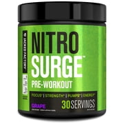 Jacked Factory NITROSURGE Pre Workout Supplement - Endless Energy, Instant Strength Gains, Clear Focus, Intense Pumps - Nitric Oxide Booster & Powerful Preworkout Energy Powder - 30 Servings, Grape