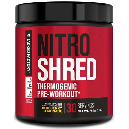 Jacked Factory NITROSURGE Shred Pre Workout Supplement - Energy Booster, Instant Strength Gains, Sharp Focus, Powerful Pumps - Nitric Oxide Booster & PreWorkout Powder - 30Sv, Blueberry Lemonade