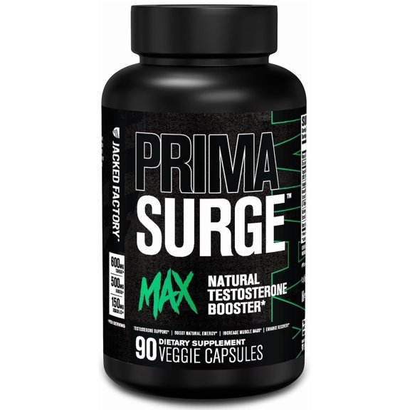Jacked Factory Primasurge Max Testosterone Booster For Men - Natural Testosterone Supplement with Tongkat Ali, Fadogia Agrestis & Sensoril Ashwagandha - Test Booster for Muscle Mass - 90 Count