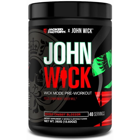 Jacked Factory X John Wick - Wick Mode Pre Workout Powder - Intense Energy, Battle-Ready Focus, Unstoppable Commitment, and Sheer Will - 40 Servings, Osaka Cherry Blossom