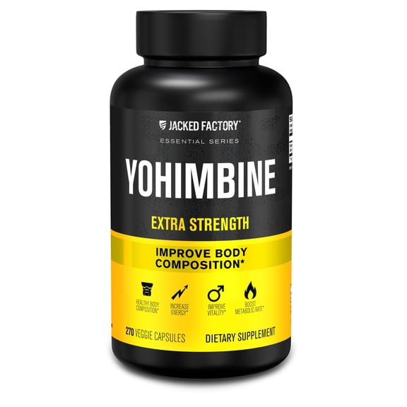 Jacked Factory Yohimbine Extra Strength Supplement, 270 Capsules - Premium Yohimbe Bark Extract for Experienced Users - Body Recomposition, Energy & More - Zero Fillers - 270 Veggie Capsule Pills