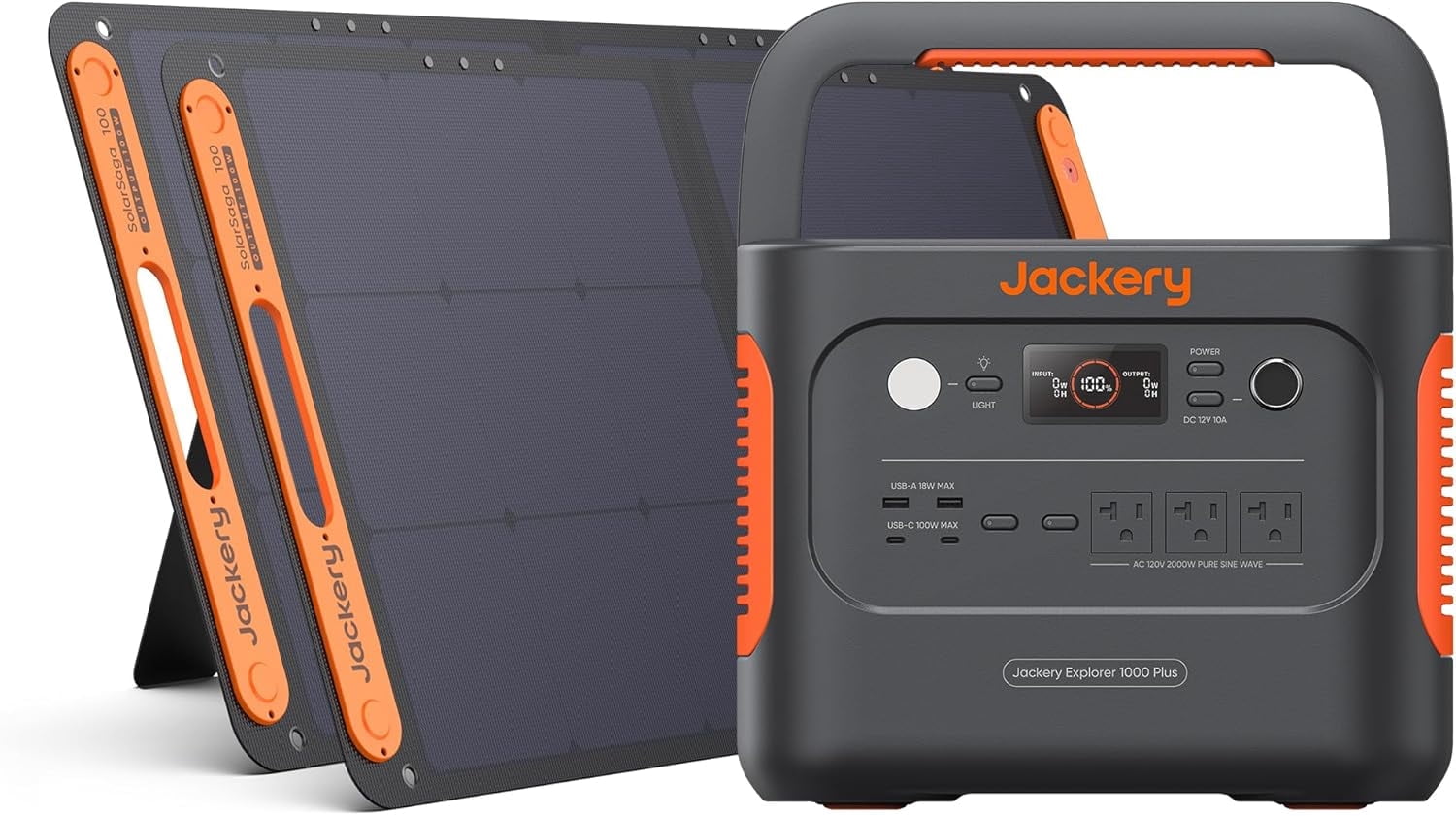Jackery 1000 Plus Solar Generator, 1264Wh Portable Power Station with 2xSolarSaga 100W Solar Panels