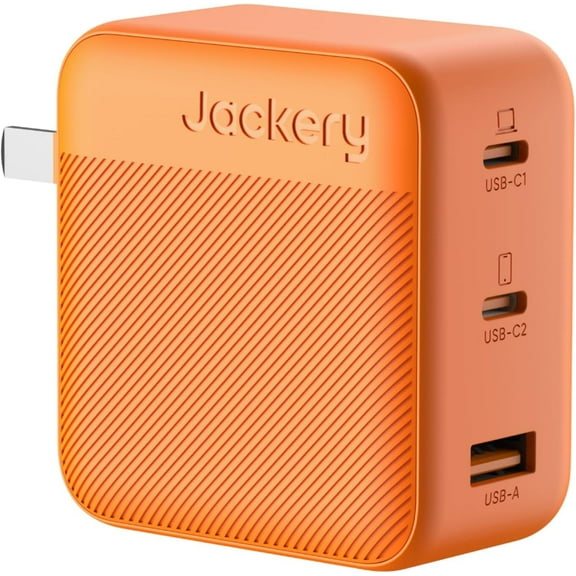 Jackery 102W GaN 3-Port Charger, Dual 100W USB-C + 18W USB-A, featuring PD3.0, PPS, QC4.0 for Quick Charge. Compatible with Explorer 100Plus/240v2/300Plus