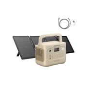 Jackery E1000AC Sand Gold 1060Wh Portable Power Station with 100W Solar Panel & 5m Extension Cable, 1500W Solar Kit for RV, Camping & Backup