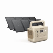 Jackery E1000AC Sand Gold 1060Wh Portable Power Station with 2 x 100W Solar Panels, 1500W Solar Kit for RV, Camping & Backup
