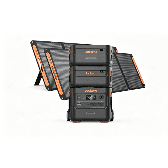 Jackery E2000 Plus Kit, 6128Wh LiFePO4 Power Station with 2x Extra Batteries and 2x 200W Solar Panels, 3000W Output UPS Home Backup for Camping and RV Emergency