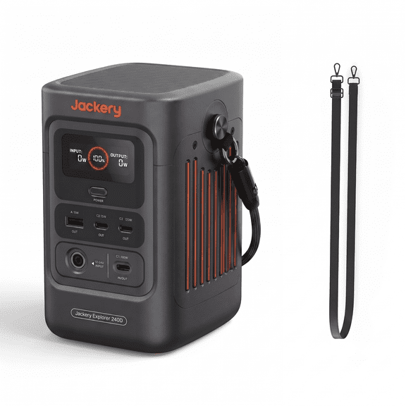 Jackery E240DC Version Portable Power Station with Adjustable Strap, 256Wh Backup Lithium Battery Pack, 200W Output Power Bank for Camping and Outdoor Exploration