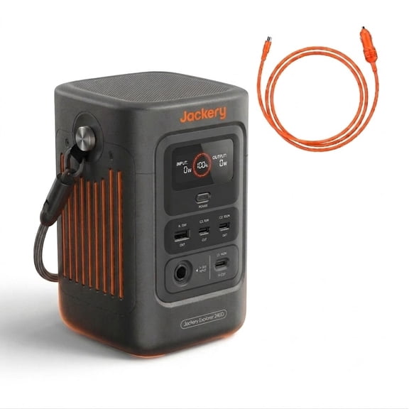 Jackery E240DC Version Portable Power Station with Jackery Car Charging Cable, 256Wh Backup Lithium Battery Pack and DC8020 Car Charger Cord for Camping, Travel, and Outdoor Vehicles
