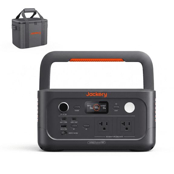 Jackery E500AC 508Wh Portable Power Station with Small Carrying Bag, 500W LiFePO4 Battery for Camping, Outdoors & Power Outages