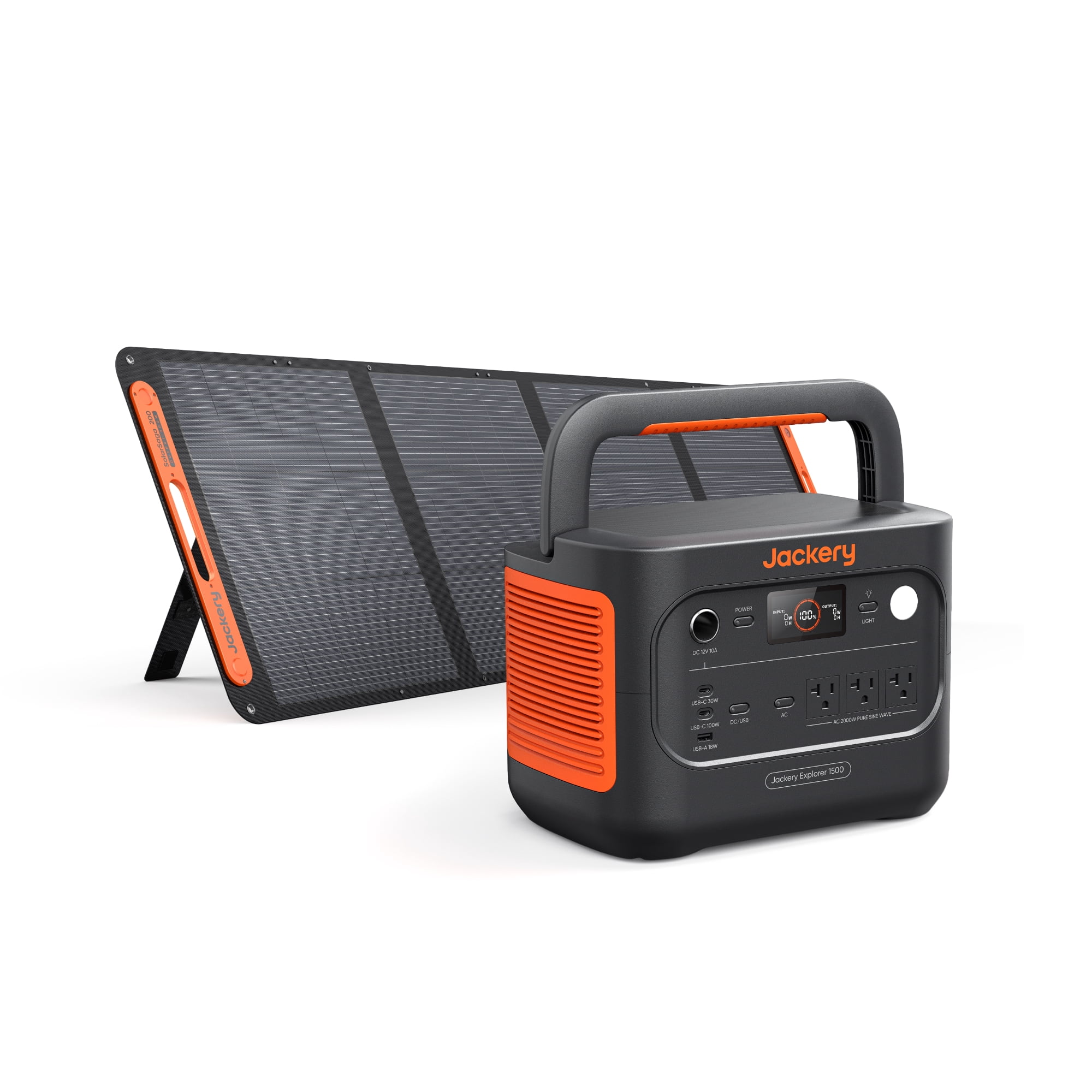 Jackery Explorer 1500 v2 Solar Generator with 200W Solar Panel, 1536Wh LiFePO4 Portable Power Station, 2000W Output,1H Fast Recharge, Backup for Camping, RV, Outdoor Use, Emergency Power,