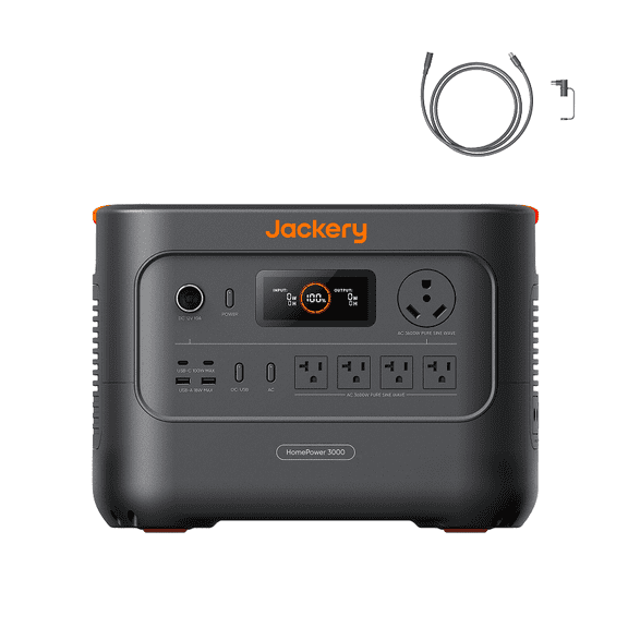 Jackery HP3000AC 3062Wh Portable Power Station with 5m Extension Cable, 3600W LiFePO4 Battery for Home Backup, Power Outages & RV