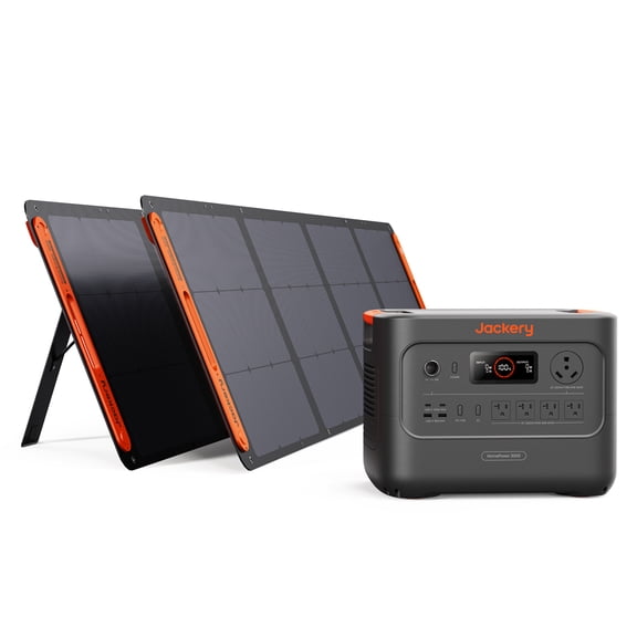 Jackery HP3000AC Solar Generator with 2X 200W Solar Panels, 3072Wh LFP Battery, 3600W Output (Surge 7200W) for Home Use, Power Outage, RV, Emergencies
