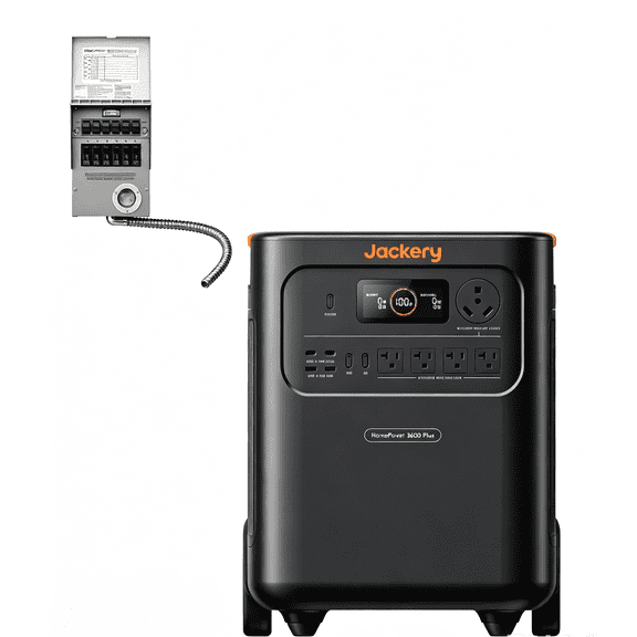 Jackery HP 3600AC Plus Solar Generator Kit with Manual Transfer Switch, 3600W AC Output, 3574Wh LFP Capacity Expandable to 21kWh for Essential Emergency Home Backup