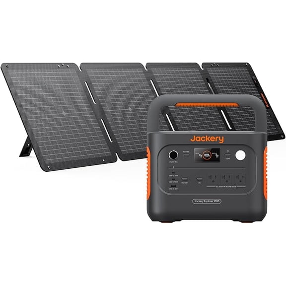 Jackery Solar Generator 1000 v2 with 100Wair Solar Panel,1060Wh Portable Power Station LiFePO4 Battery,1500W AC/100W USB-C Output,1Hr Fast Charge for Camping, Travel, Emergency Backup