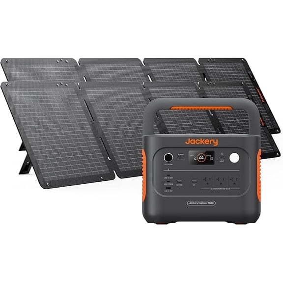 Jackery Solar Generator 1000 V2 with 2x100Wair Solar Panel, 1060Wh LiFePO4 Portable Power Station, 1492W AC/100W USB-C, 1Hr Fast Charge for Off-Grid Living, RV, Emergency, Outdoor