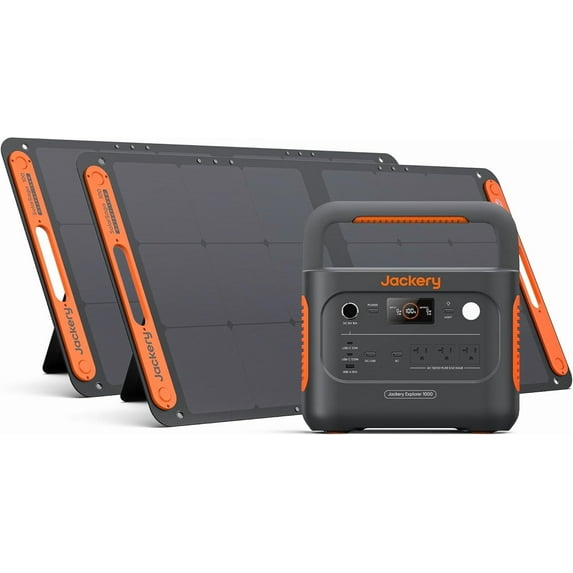 Jackery Solar Generator 1000 v2 with 2x100W Solar Panel,1070Wh Portable Power Station LiFePO4 Battery,1500W AC/100W USB-C Output,1Hr Fast Charge for Outdoor,Off-Grid Living,RV,Emergency