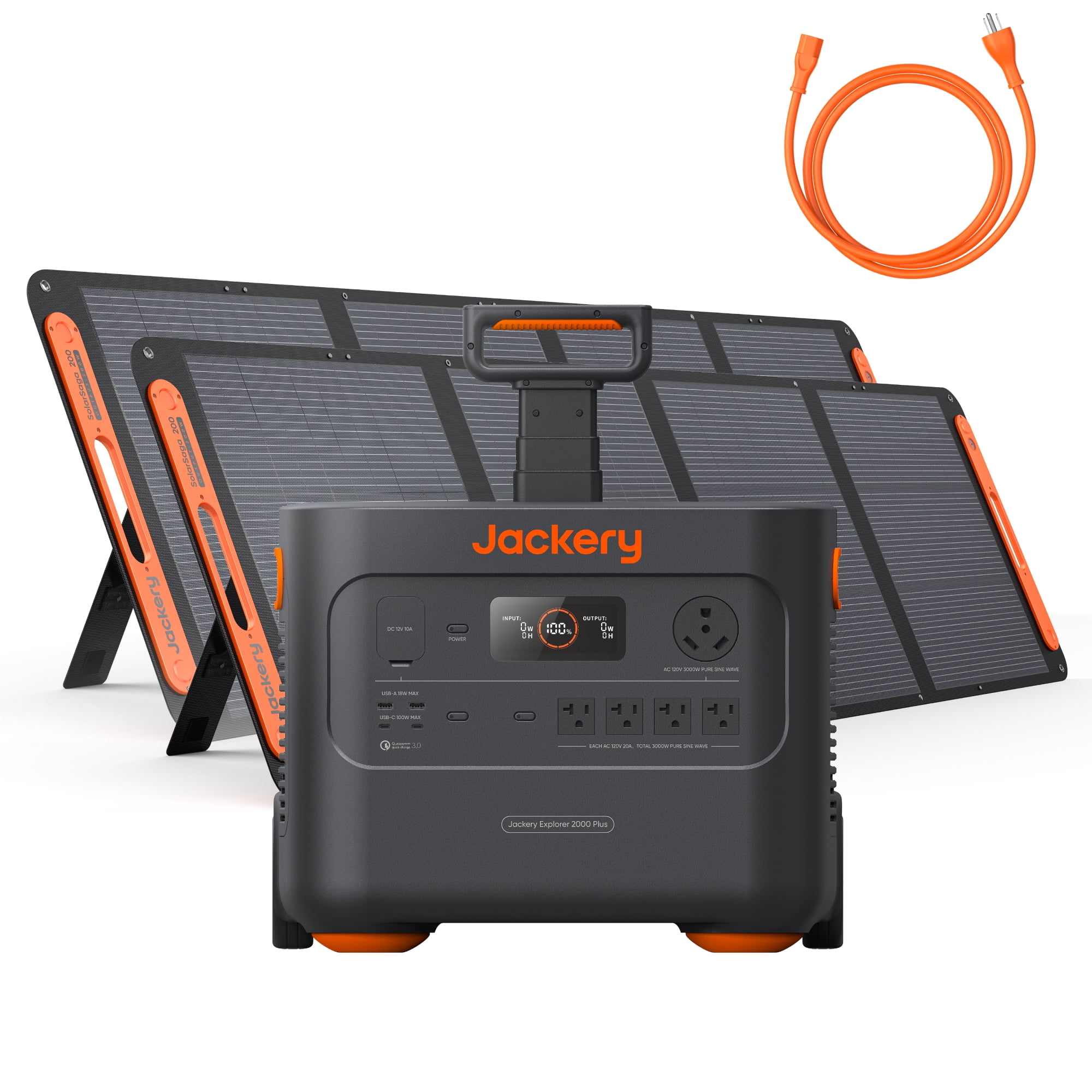 Jackery Solar Generator 2000 Plus, 2042Wh LiFePO4 Battery with 2*200W  SolarSaga Solar Panels and AC Charging Cable, 3000W Output, Portable Power  Station for RV, Camping, Home Backup - Walmart.com