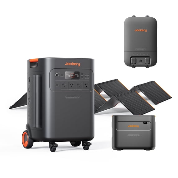 Jackery Solar Generator 5000 Plus, 10kWh LiFePO4 Portable Power Station with Extra Battery, 2x 500X and Smart Transfer Switch, 10-Year Lifespan, 7200W AC Output, Whole Home Backup for Emergency